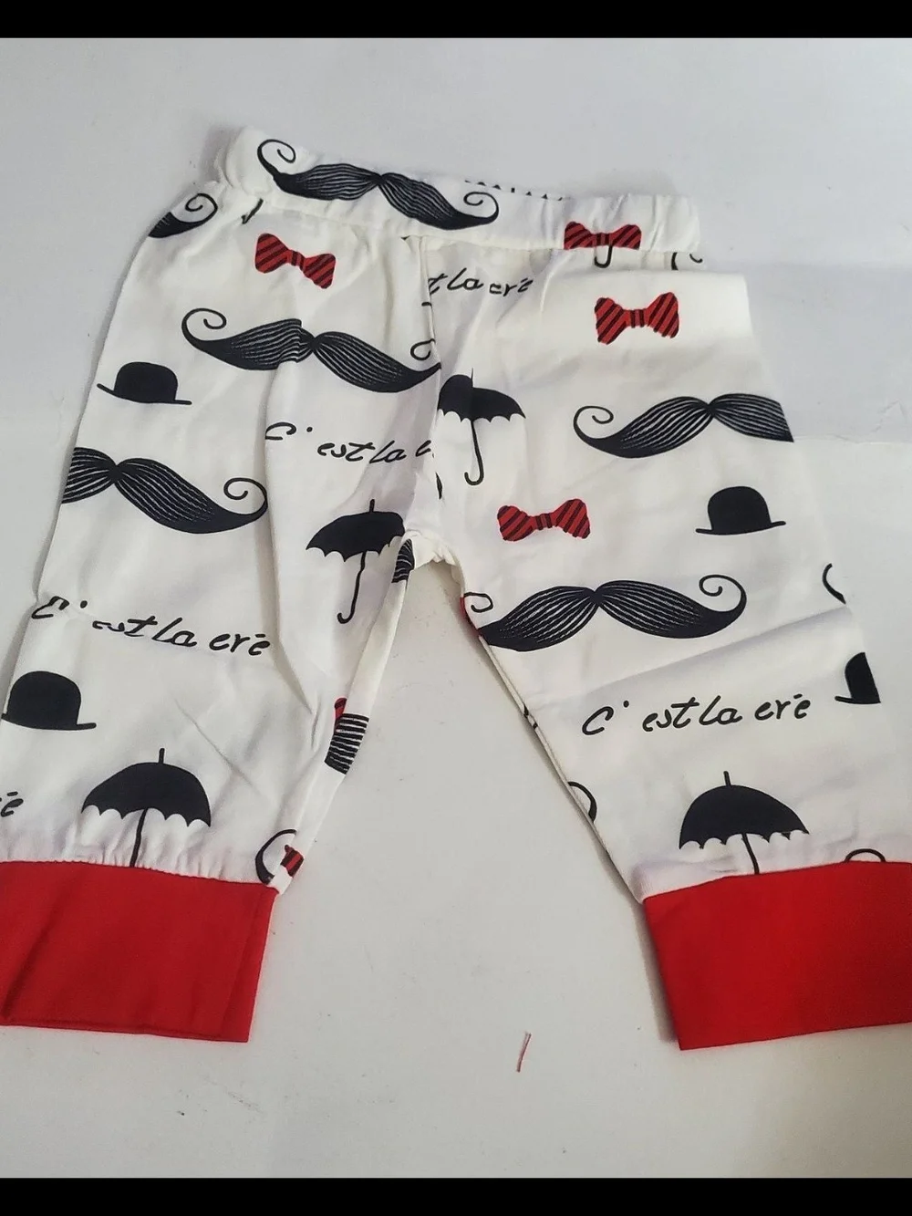 Red and White Baby Outfit with Mustache Print